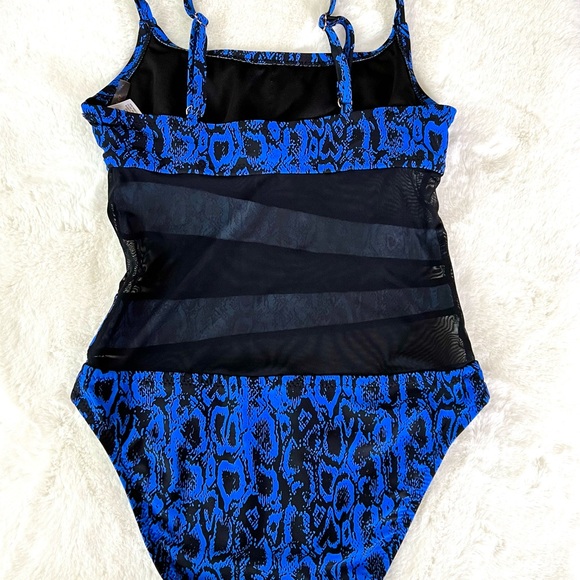 Shade & Shore Snakeskin Mesh Detailing Blue and Black One Piece Swimsuit Size S - Picture 5 of 13